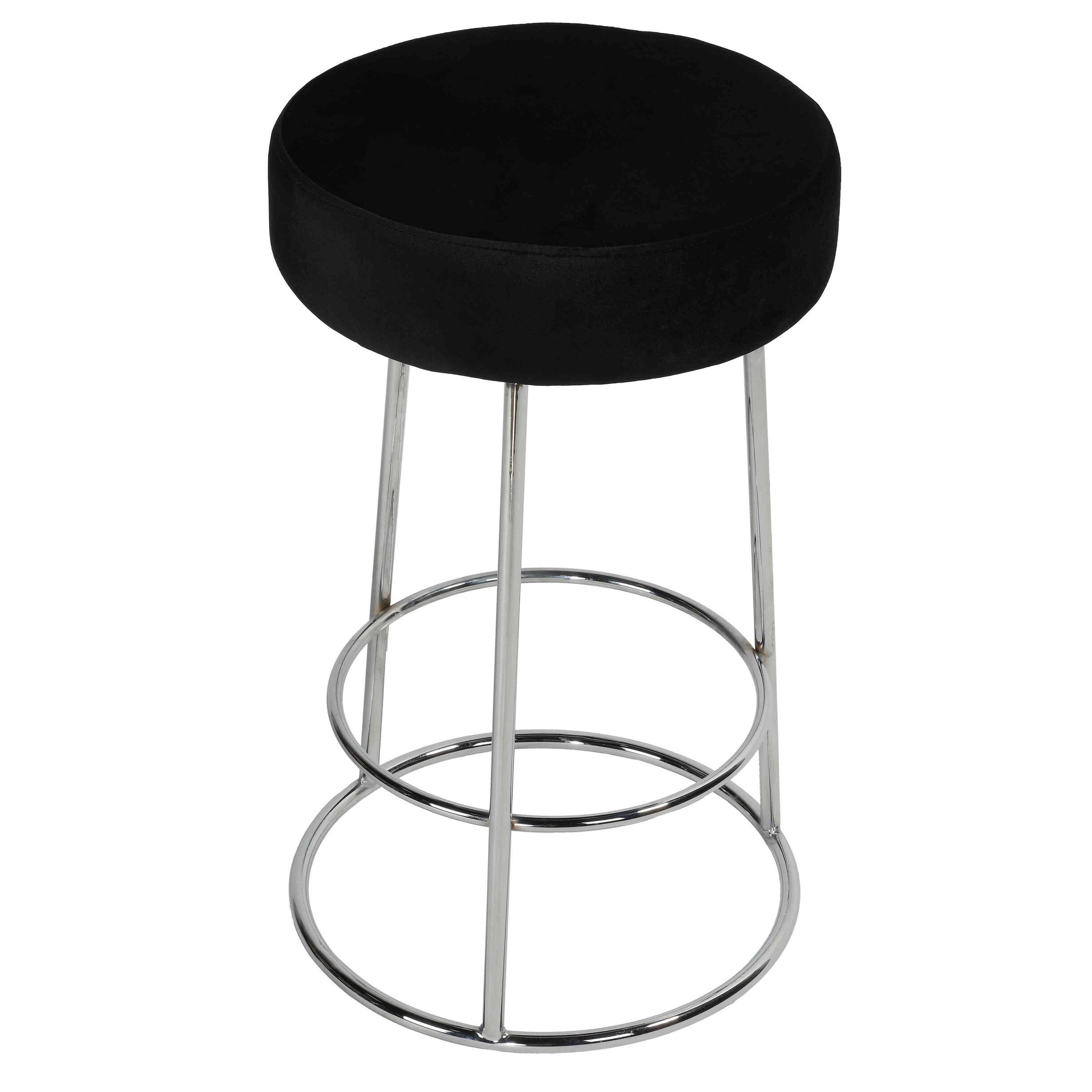 Cortesi Home Bodiam Counterstool in Black Velvet, with Chrome, 24
